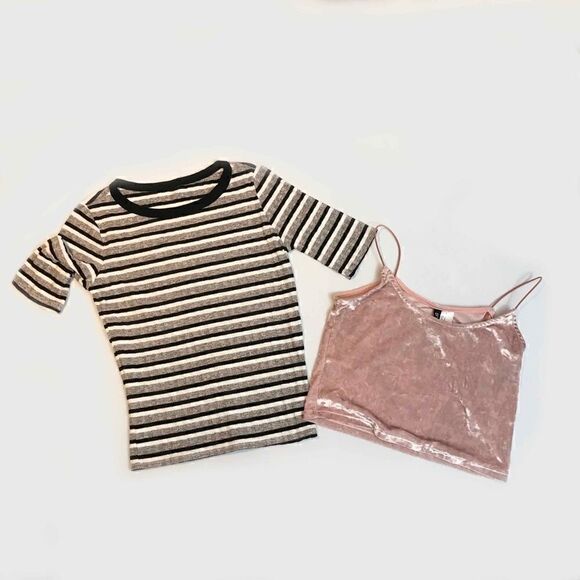 BUNDLE of 2 Tops Stripe Rib Tee And Crop Velour Camisole 💚 - Picture 2 of 8